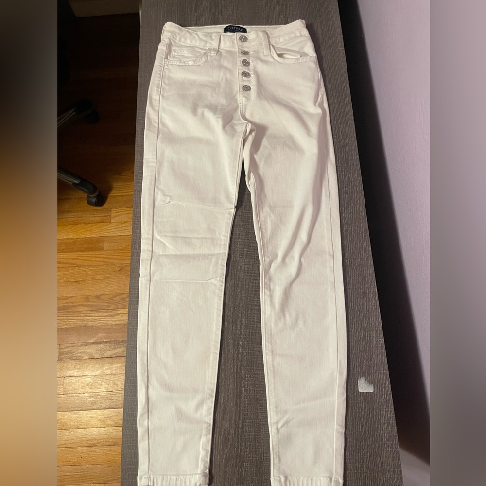 JUSTUSA White denim jeans 26 high waisted buttons